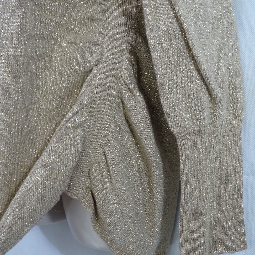 Banana Republic Gold Metallic Long Sleeve Sweater Women Size L With Side Ruching - Picture 2 of 11